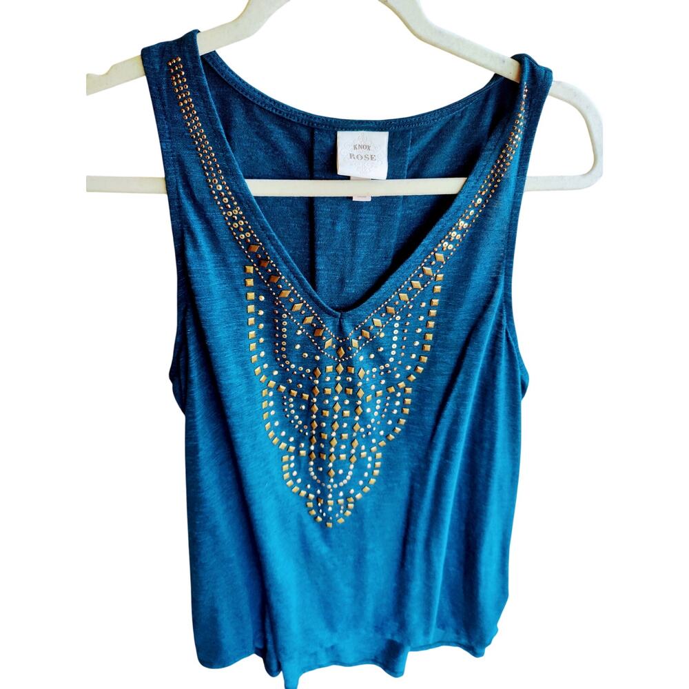 Y2k Vintage steampunk‎ teal with gold studs embellished tank Sz XL